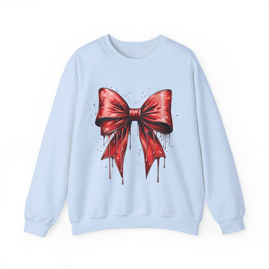 Red Bow on Blue Sweatshirt