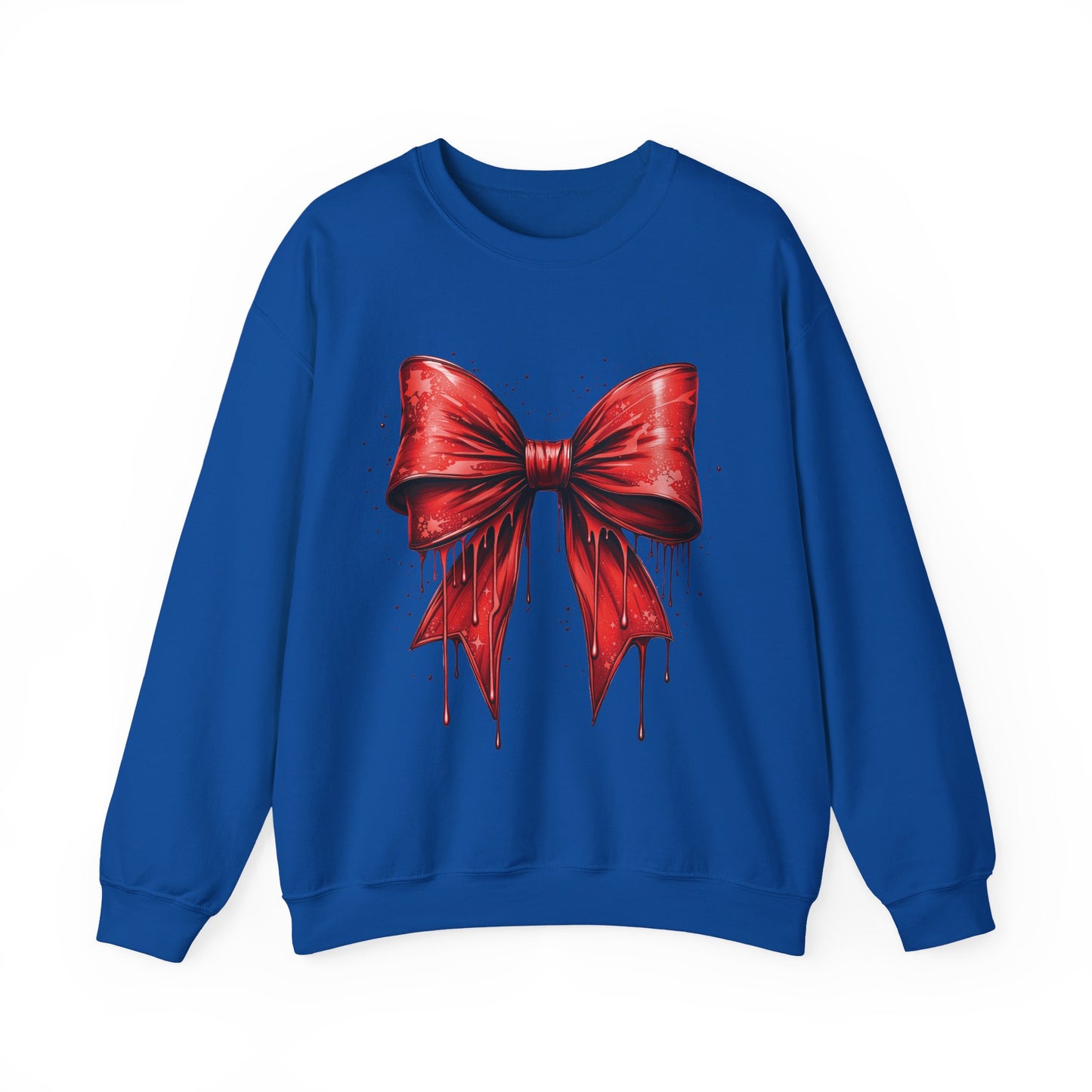 Red Bow on Blue Sweatshirt