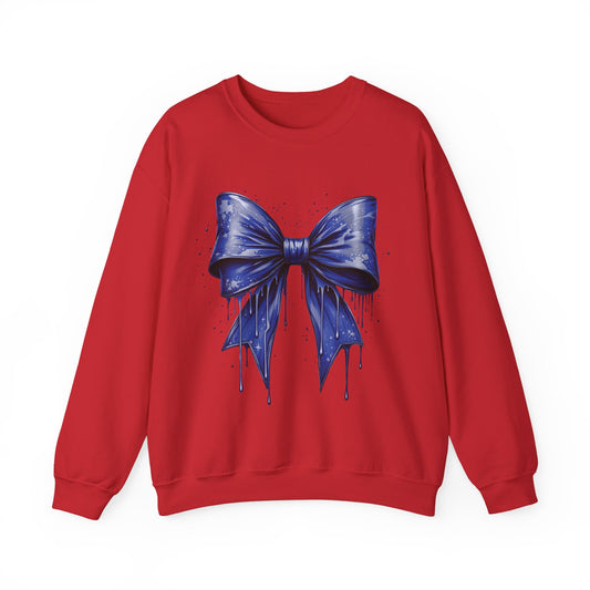 Blue Bow on Red Sweatshirt