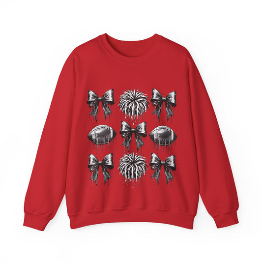 Black Bows on Red Sweatshirt