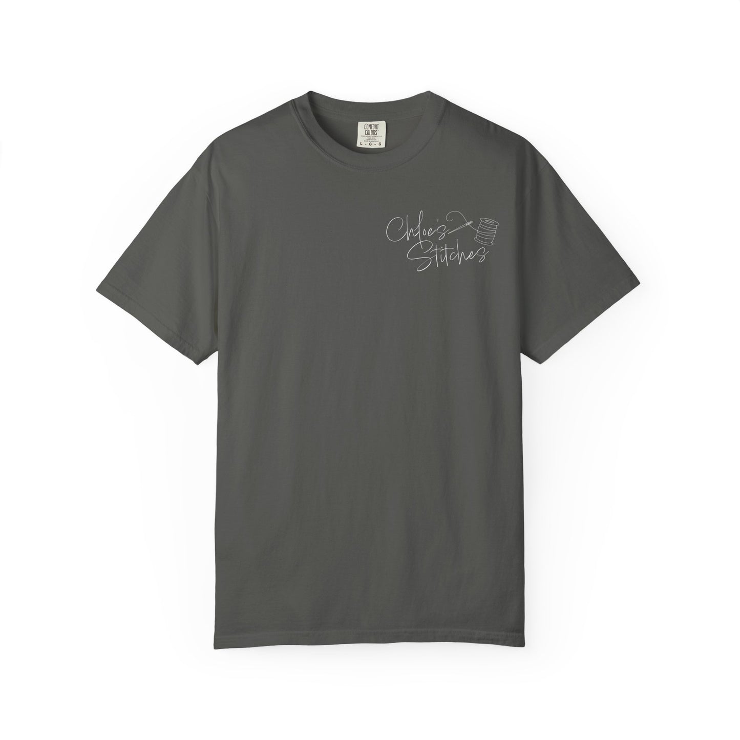 Chloe's Stitches White Print Comfort Colors T-Shirt