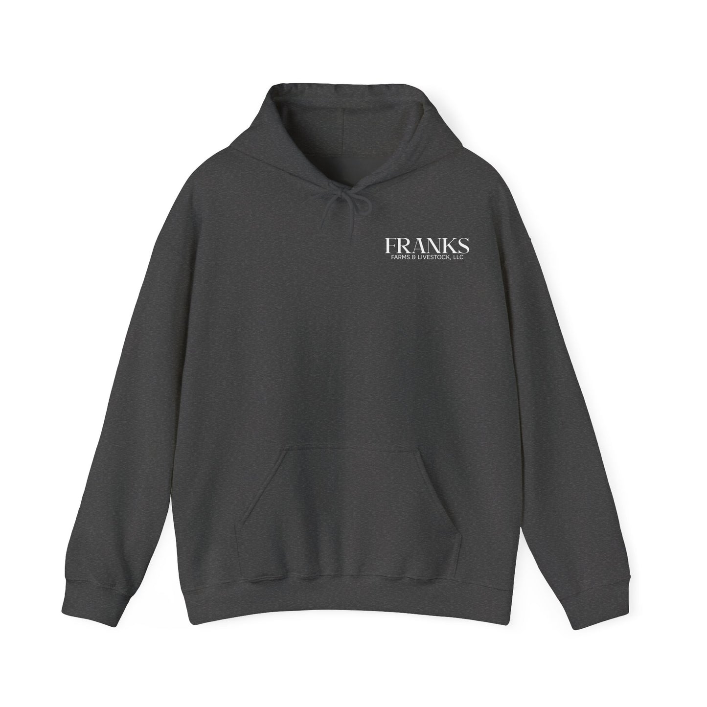 Franks Farms and Livestock Front Print Only Gildan Heavy Blend Hooded Sweatshirt