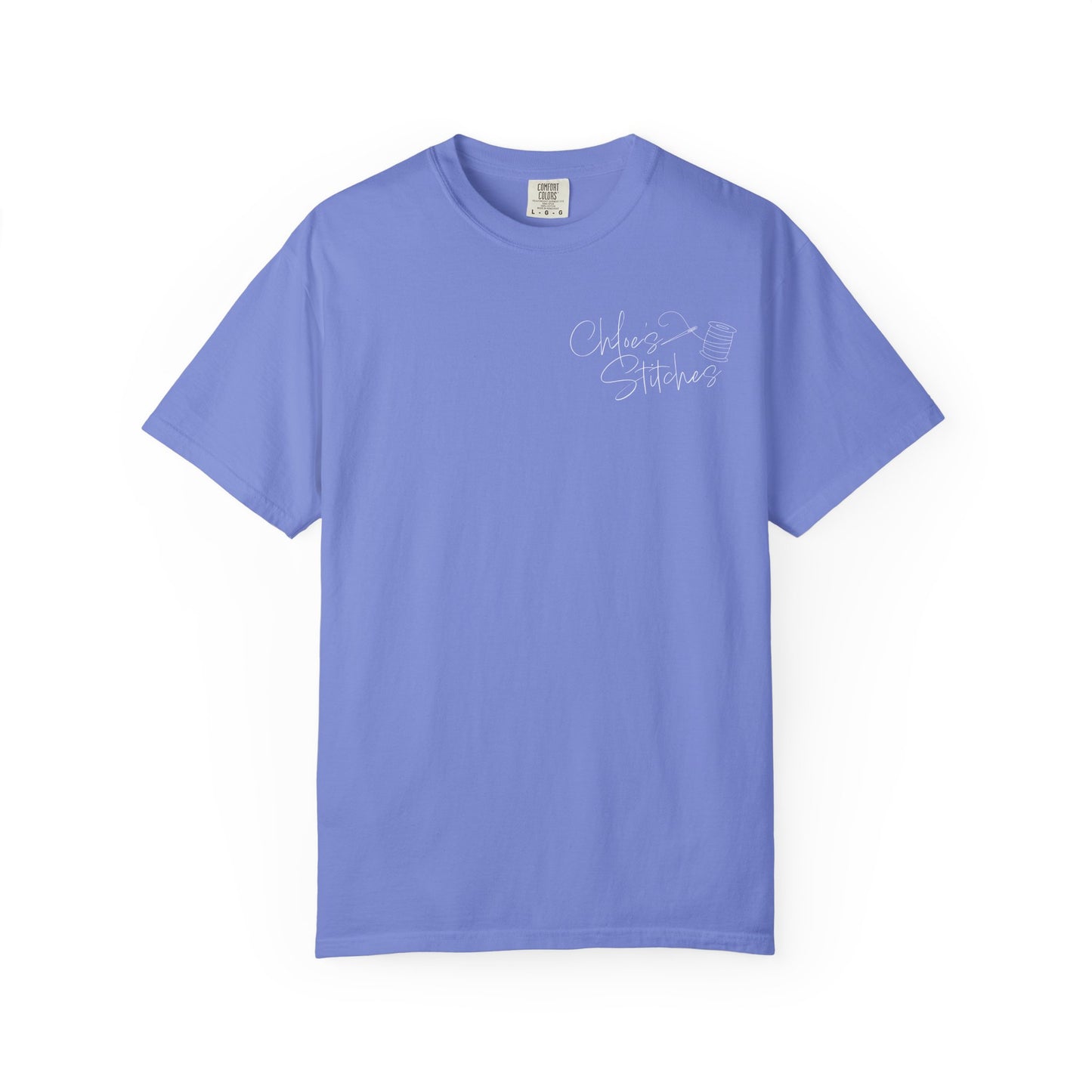 Chloe's Stitches White Print Comfort Colors T-Shirt
