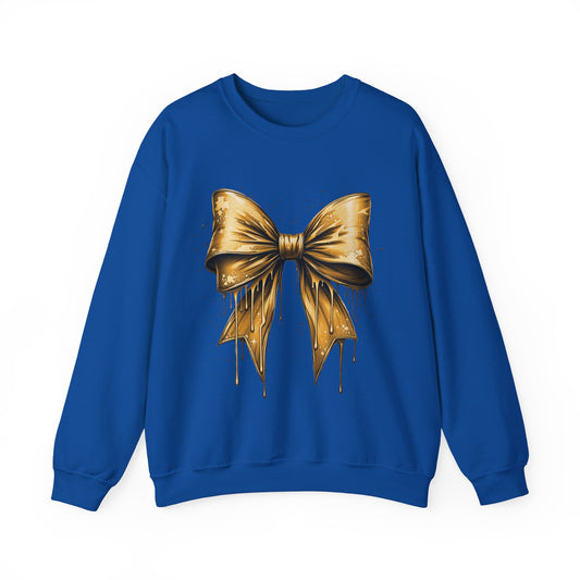 Gold Bow on Blue Sweatshirt