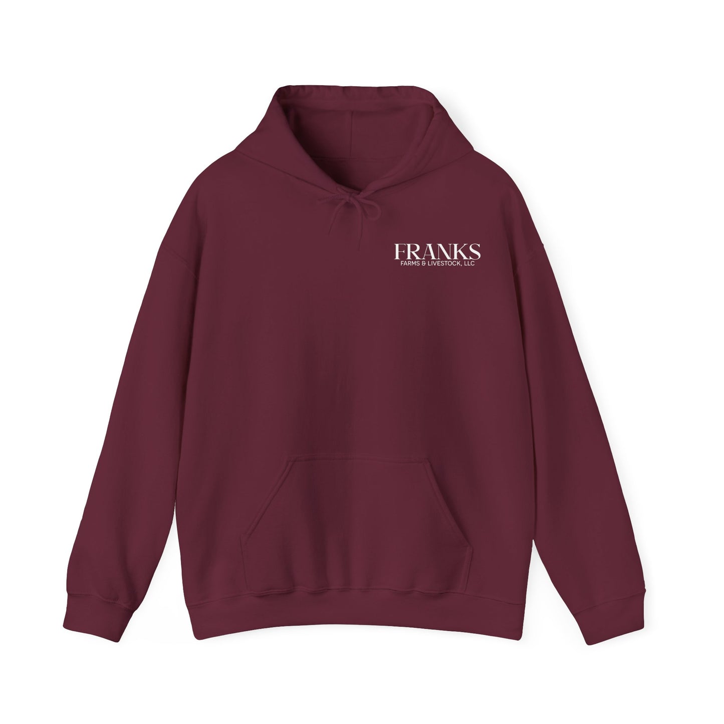 Franks Farms and Livestock Front Print Only Gildan Heavy Blend Hooded Sweatshirt
