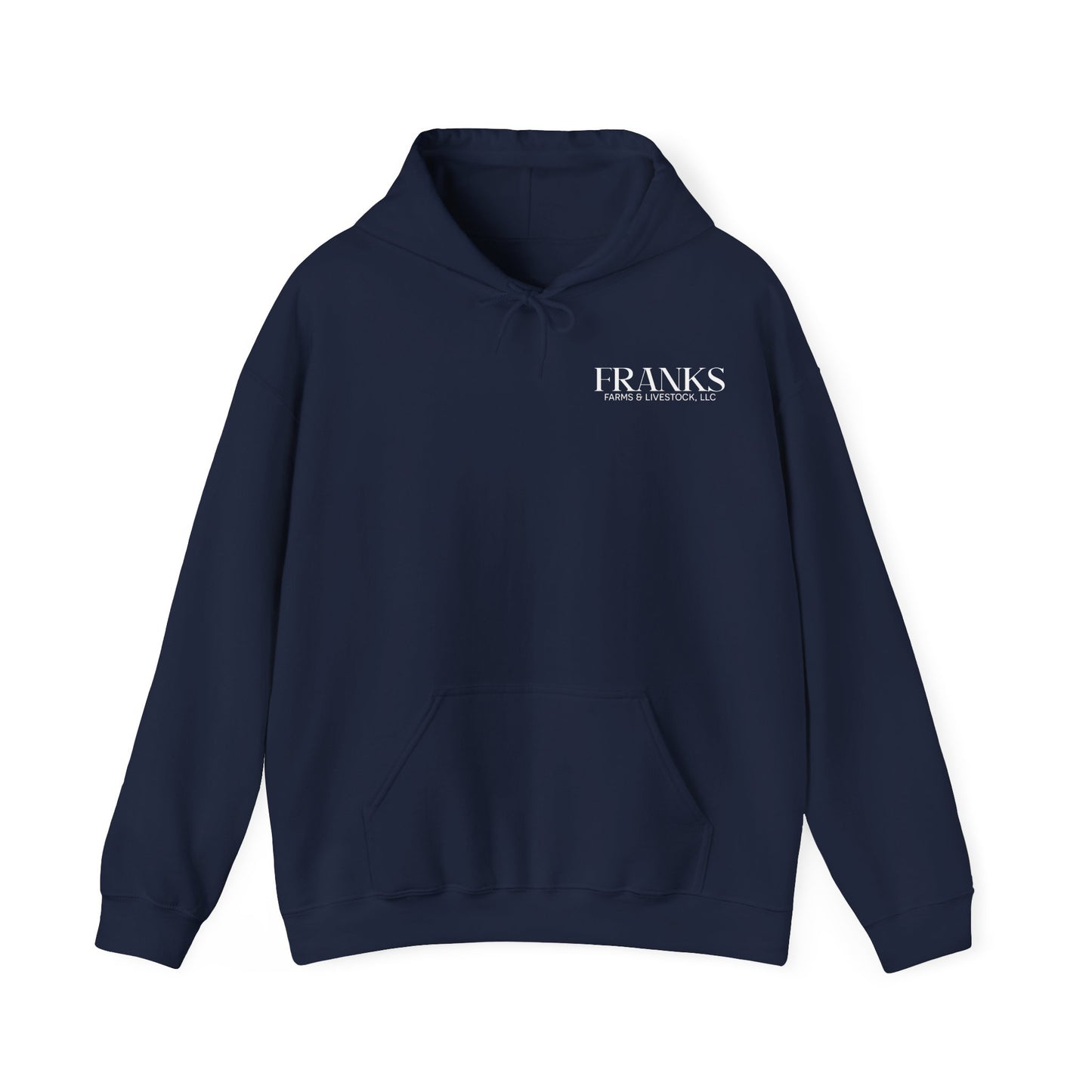 Franks Farms and Livestock Front Print Only Gildan Heavy Blend Hooded Sweatshirt
